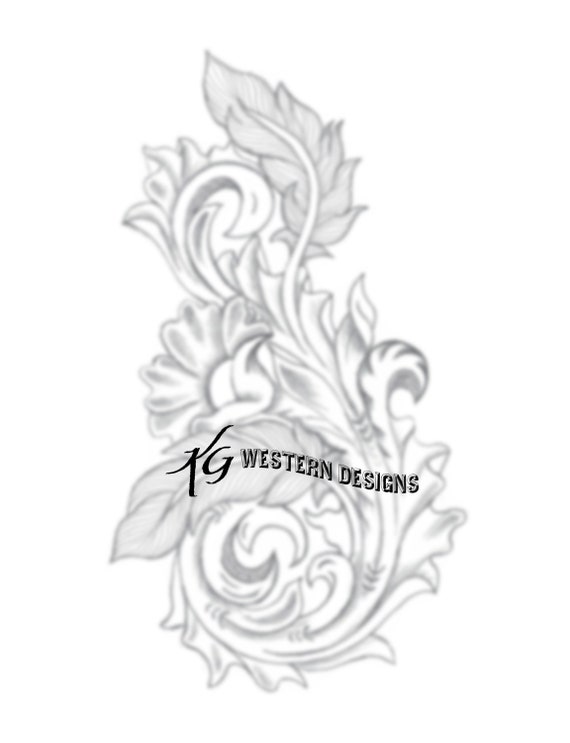 Floral Scrollwork and Feathers Leather Tooling Tracing