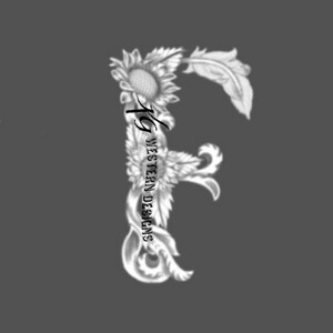 Letter F- Leather Tooling- Feathers-Vines & Sunflowers Filigree Tracing Design Pattern