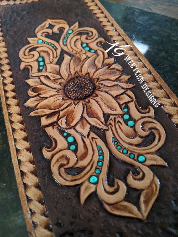 Sunflower-daisy-floral-vines Symmetrical Leather Tooling Design