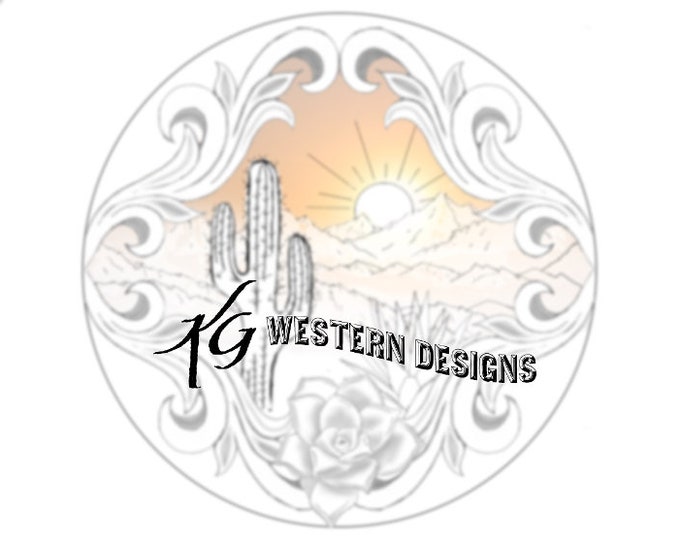 Southwest Desert Mountain Cactus Sunset Scene - Western Scrollwork Carving Tracing Design Pattern