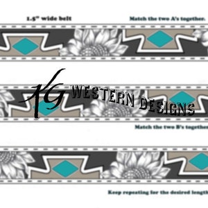 Leather Belt Tooling Pattern -Sunflower and Southwestern Aztec- Design Pattern Download