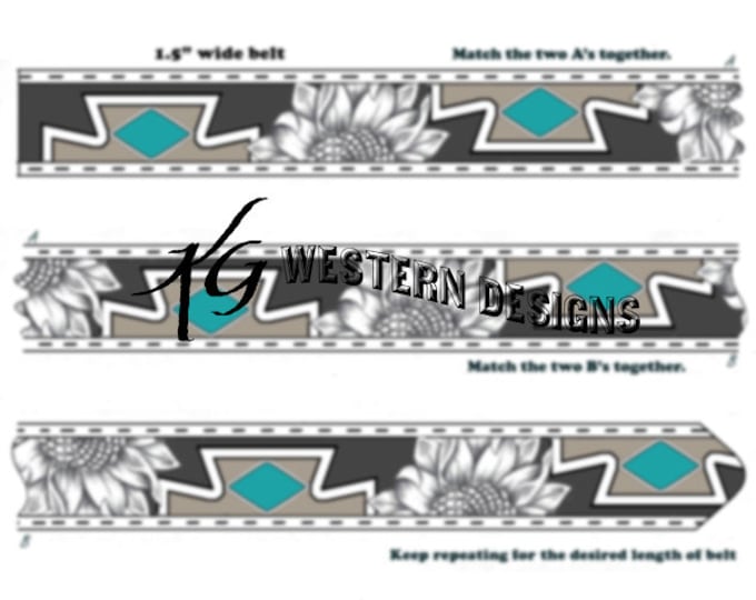 Leather Belt Tooling Pattern -Sunflower and Southwestern Aztec- Design Pattern Download