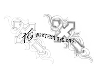 Western Cross-Vines-Leather Tooling Design Pattern
