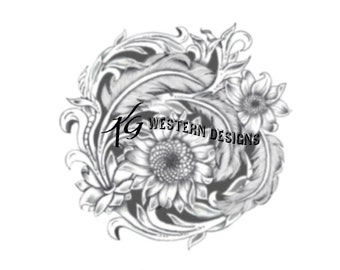 Leather Tooling Feathers-Sunflowers-Daisy Floral Vines- Round Purse, Rope Can, Tracing Design Pattern