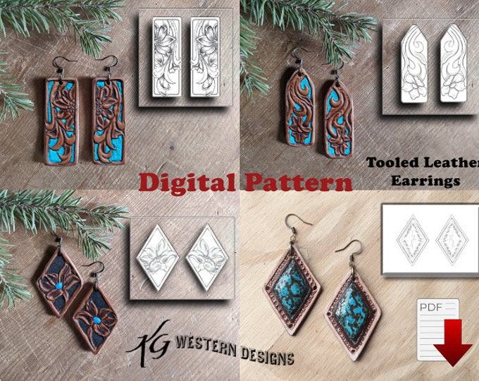 Leather Earrings Tooling Pattern (4 Pack) #5