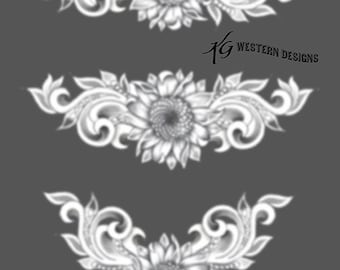 Leather-Tooling-Sunflower Border Design Pattern 3 Pack