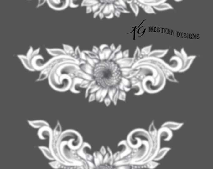 Leather-Tooling-Sunflower Border Design Pattern 3 Pack