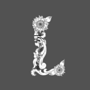 Letra L - Estampado de cuero - Patrón de diseño de filigrana con plumas, enredaderas y girasoles