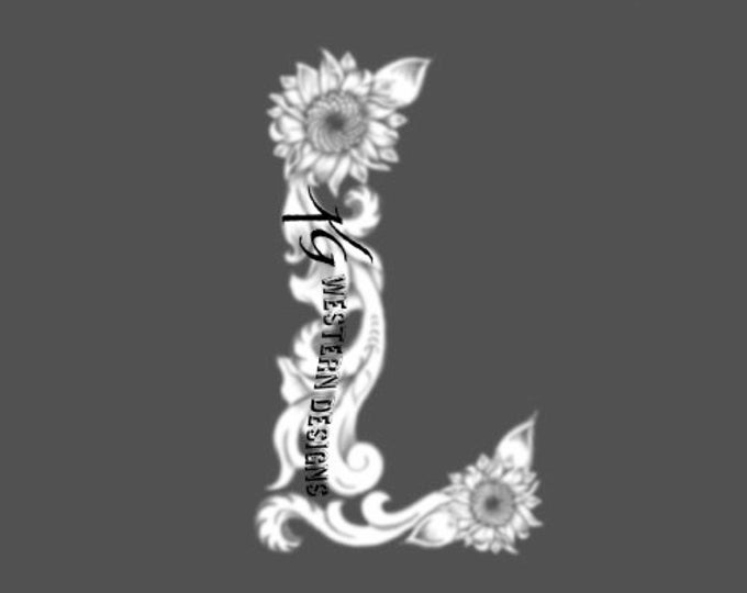 Letter L - Leather Tooling- Feathers-Vines & Sunflowers Filigree Tracing Design Pattern