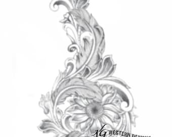 Leather Tooling Element Feathers-Vines & Sunflower Tracing Design Pattern PDF