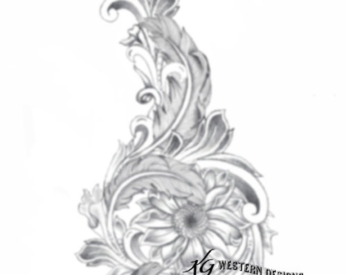 Leather Tooling Element Feathers-Vines & Sunflower Tracing Design Pattern PDF