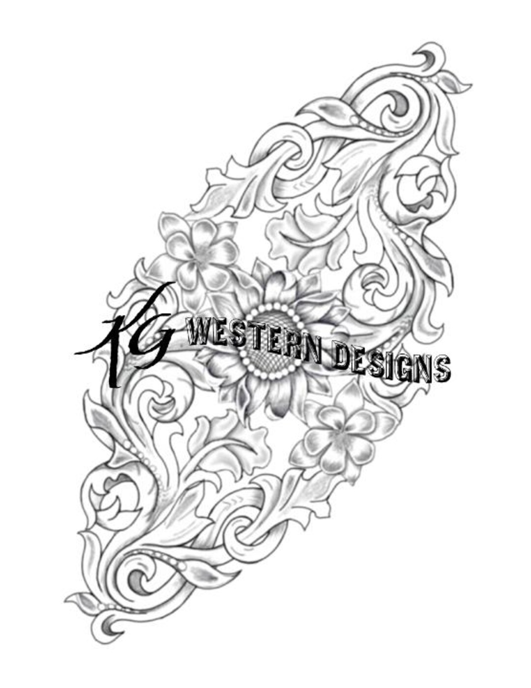 Leather Tooling Design Sunflower Floral Vines- Tracing Pattern PDF ...
