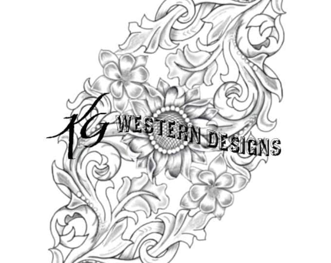 Leather Tooling Design Sunflower Floral Vines- Tracing Pattern PDF Download