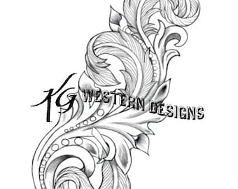 Feather & Vines Leather Tooling Tracing Design PDF Pattern