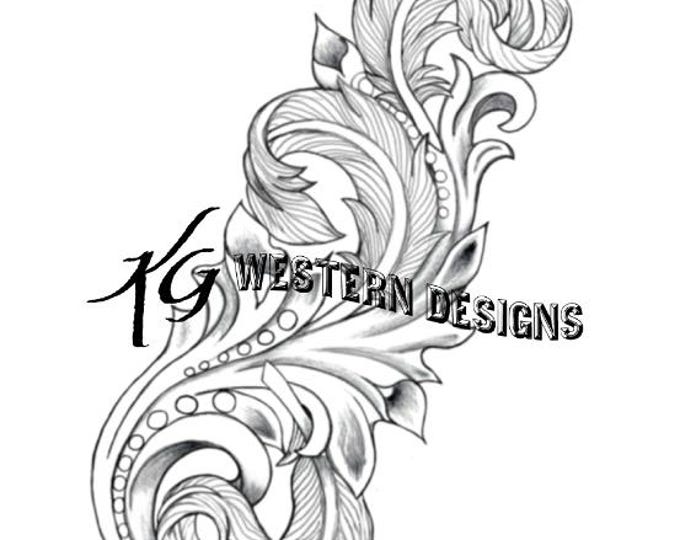 Feather & Vines Leather Tooling Tracing Design PDF Pattern