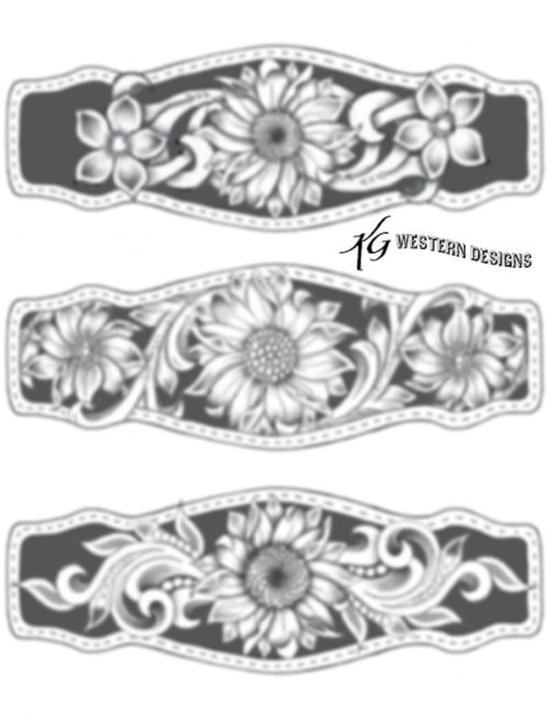 Sunflower Daisy Leather Tooling Tracing Design Bracelet Pattern 3 Pack ...