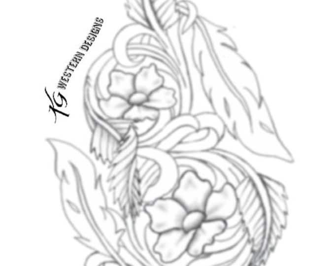 Feather-Flowers-Vines #5 Leather Tooling Tracing Design Pattern