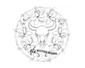 Leather Tooling- Western Cowskull- Lilly's & Vines- Rope Can- Round Purse- Design Carving DIY Tracing Pattern