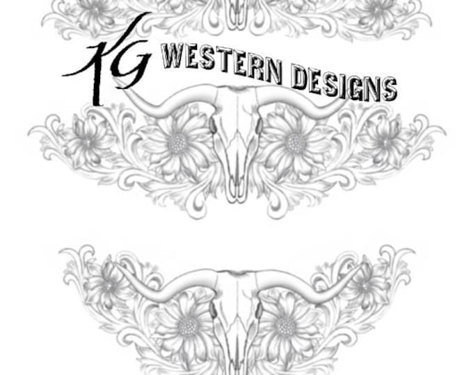 3 Pack Longhorn- Cow Skull -Sunflower Leather Tooling Border Design Pattern