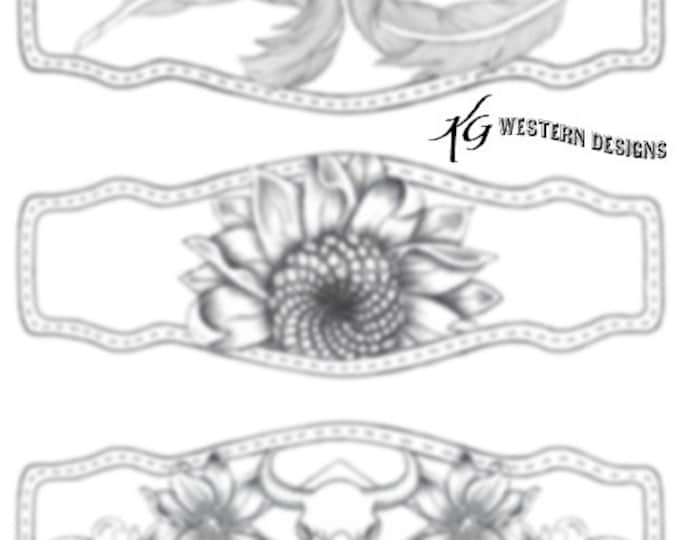 Sunflower Feathers Western DIY Leather Tooling Design Bracelet Pattern Pack download