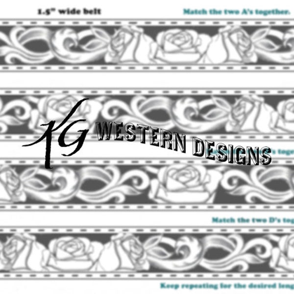 Roses and Vines Leather Belt Tooling Design Pattern Download