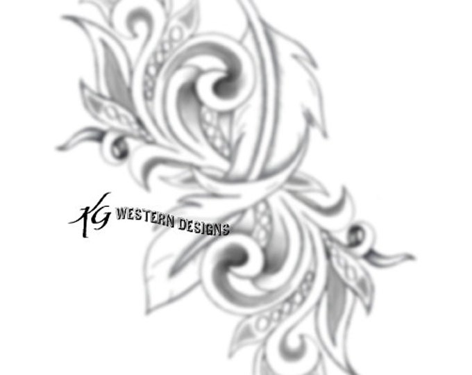 Twisted Feather-&-Vines- Leather Tooling Tracing Design Pattern