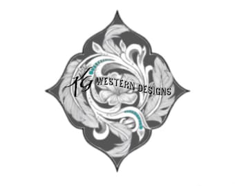 Feathers, Western Scroll-Vines, Flower Center, Leather Tooling Tracing Design Pattern