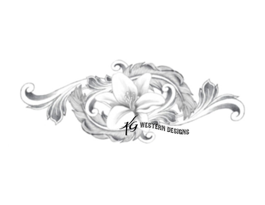 Leather Tooling Element -lilly Flower Feathers Vines- Design Tracing Pattern - Etsy