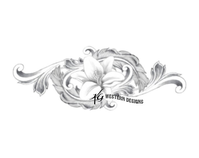 Leather Tooling Element -Lilly Flower Feathers Vines- Design Tracing Pattern