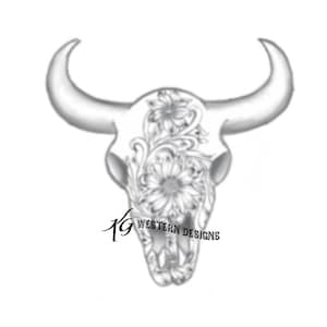Cowskull-Sunflowers-Western Design Carving Leather Tooling Tracing Pattern