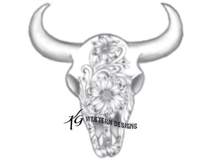 Cowskull-Sunflowers-Western Design Carving Leather Tooling Tracing Pattern