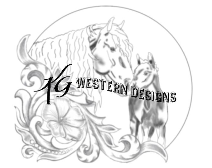 Mare & Foal Portrait- Western Design Carving Leather Tooling Tracing Pattern
