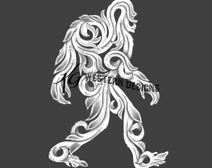 Bigfoot Shape Filigree Carving Leather Tooling Tracing Design Pattern PDF