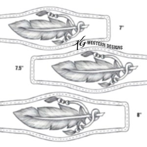 Leather Bracelet-Cuff 3 Sizes Print Out Tooling Feather and Beads Pattern Design