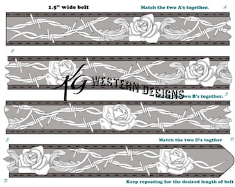 Roses & Barbwire- Leather Belt Tooling Design Pattern Download
