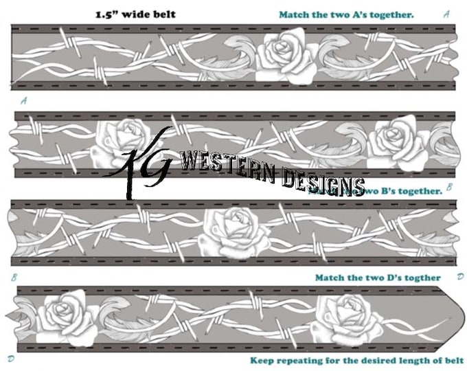 Roses & Barbwire- Leather Belt Tooling Design Pattern Download