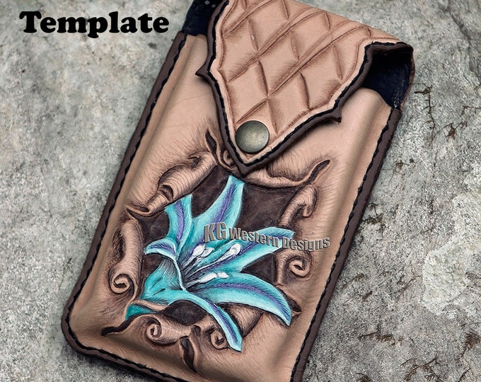 Leather Pattern PDF Smart Phone Holster With Tooling Design. Optional liner instructions included. Tooled Leather phone case pattern.