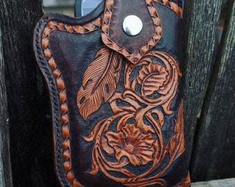 Leather Pattern Smart Phone Holster Pancake Style With Free Tooling Design.