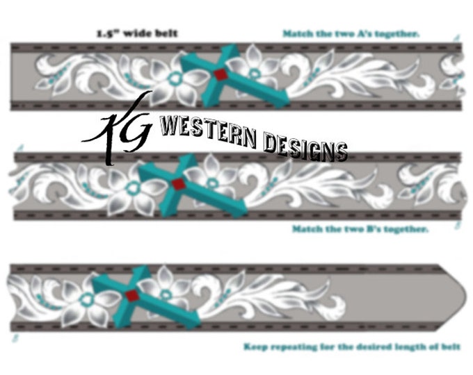 Leather Belt Tooling Pattern -Western Cross with Flowers- Design