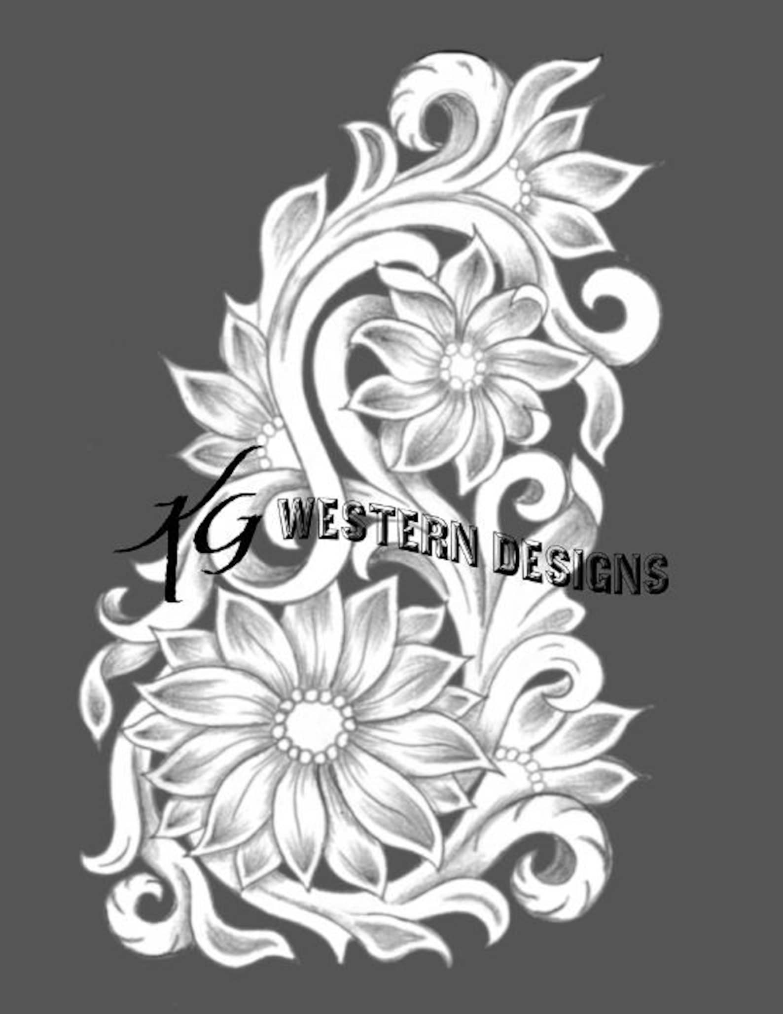 Leather Tooling Sunflower Daisy Floral Vines Tracing Design Pattern PDF ...