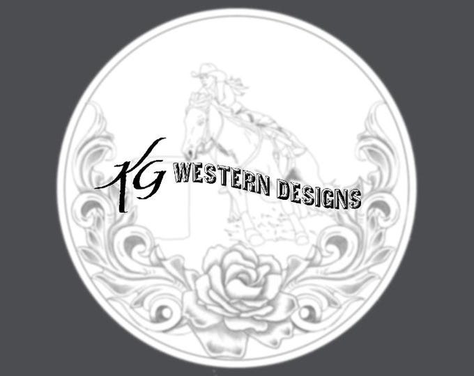 Barrel Racer, Cowgirl & Horse, Flower, Scrollwork Carving Tooling Tracing Design Pattern PDF