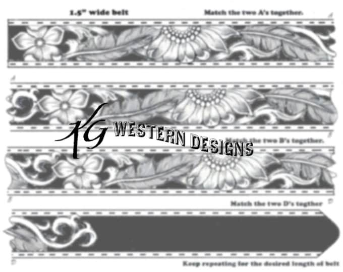 Leather Belt Tooling Sunflower + Feathers- Design Pattern PDF Download