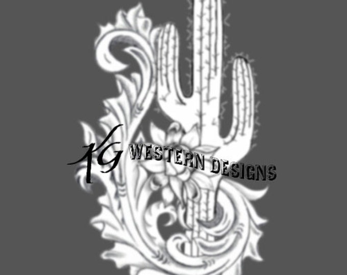 Southwest Desert Cactus Design- Western Scrollwork- Leather Carving Tracing Tooling Pattern