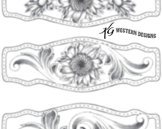 Sunflower Daisy DIY Leather Tooling Design Bracelet Pattern Pack Download