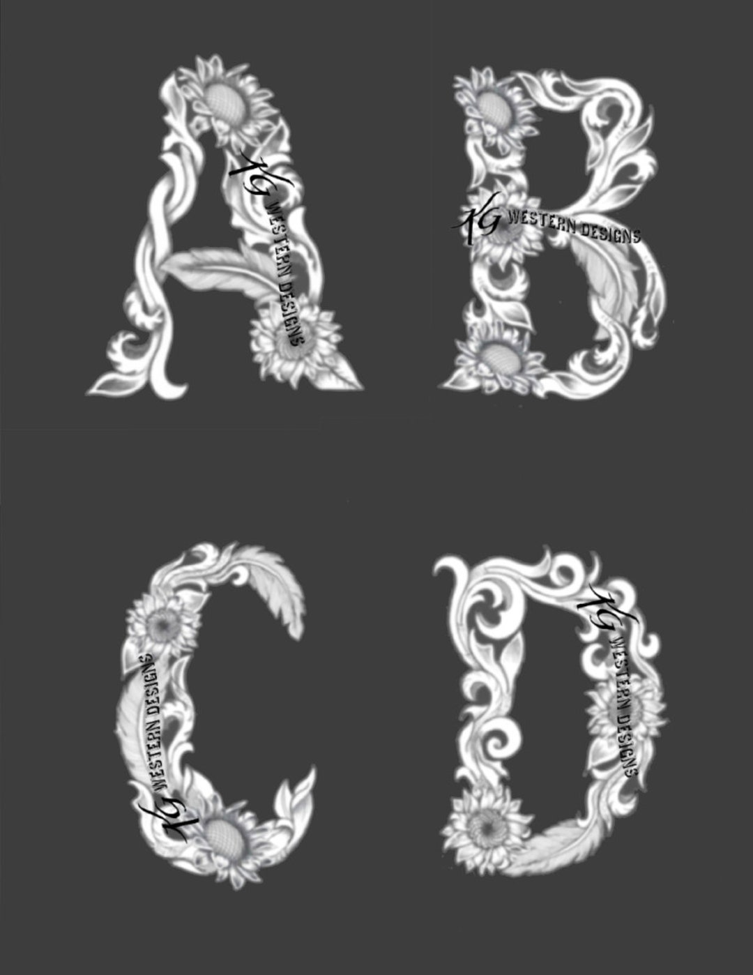 Full Alphabet Pack Western Filigree Design Leather Tooling Feathers