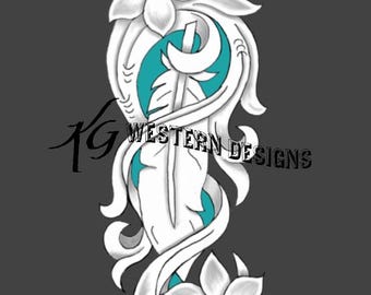 Leather Tooling Feather-Vines-Flowers-Western-Design Design Pattern Pack
