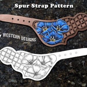 Leather Spur Straps Pattern Template- LewisFlax Flowers With Basketweave Background Design