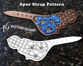 Patrón de correas de espuelas de cuero - Diseño de flores LewisFlax con fondo de tejido de cesta