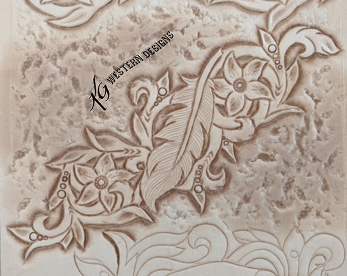 Leather Tooling Pattern- Feather-Scroll-Vines Tracing Design Pattern