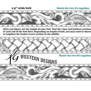 Leather Belt Tooling Feathers, Vines and Basketweave Pattern Design Download